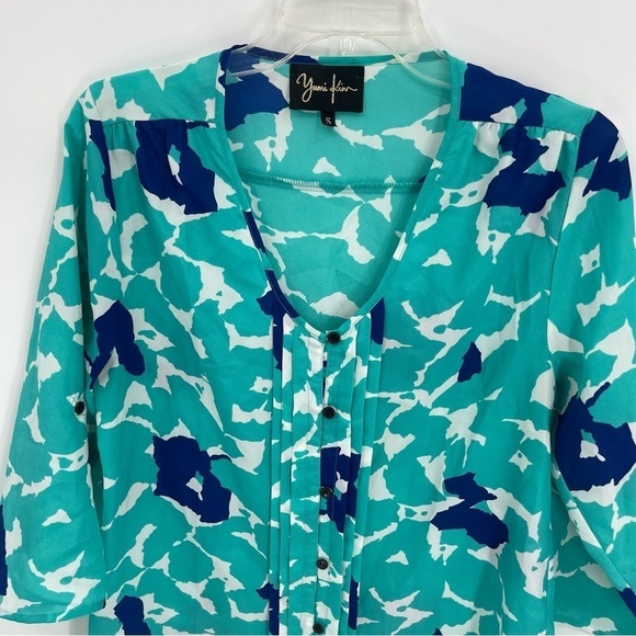 Yumi Kim Women Lizzie Blouse Top 3/4 Sleeve Green/Blue/White Size Small V Neck - Picture 4 of 10